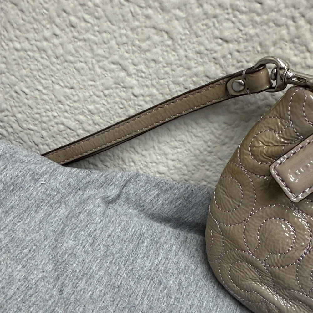 Coach Taupe Quilted Patent Wristlet Clutch